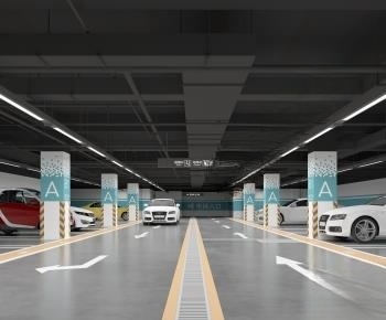 现代地下停车场3D模型下载